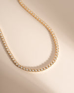 Sami Jewels Square Tennis Necklace in 14k gold with diamond CZ cushion bezel design, elegant and sparkling jewelry piece