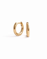 14K solid gold simple hoop earrings on a white background
