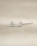 Sterling silver 3-ball stud earrings by Sami Jewels, front view showing minimalist round ball design.