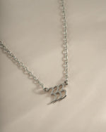 Close-up of Sami Jewels sterling silver Angel Number 333 necklace showing the detailed pendant design.