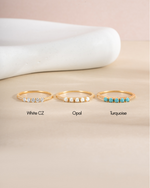 Sami Jewels 5-stone opal ring with colorful gemstones, featuring a sleek silver band and vibrant, multi-colored gemstone accents.