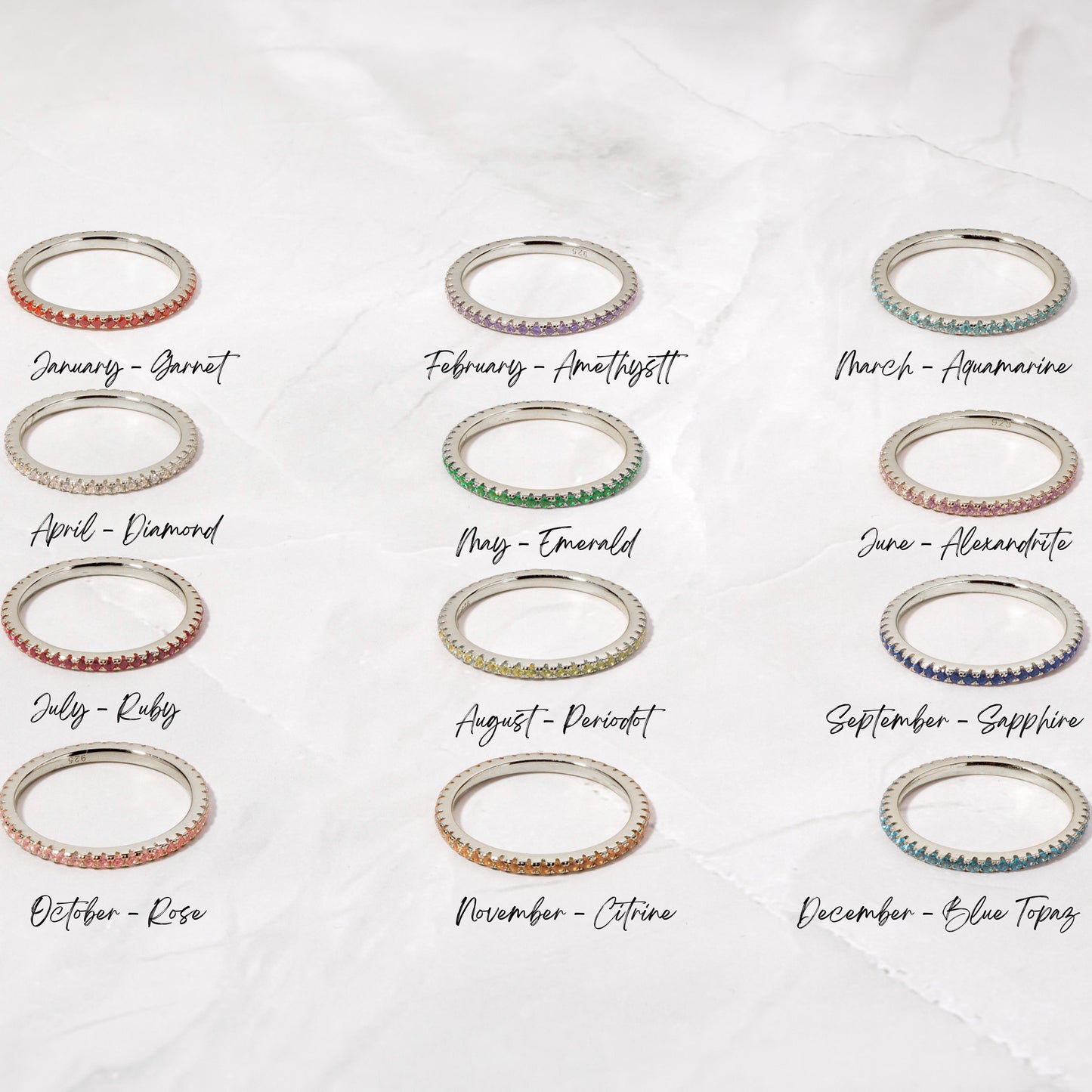 Silver Eternity Birthstone Rings