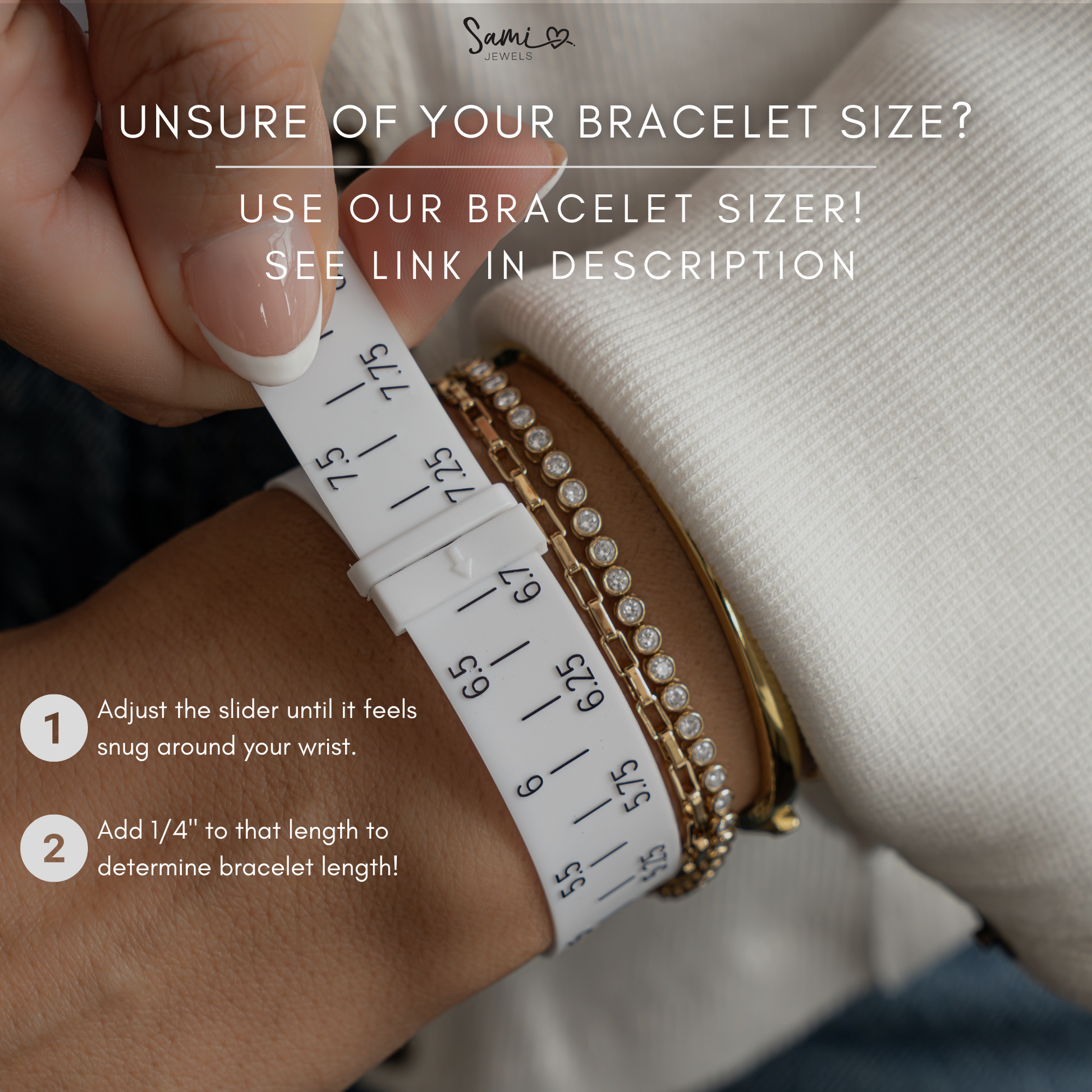 Bracelet sizer tool shown on wrist