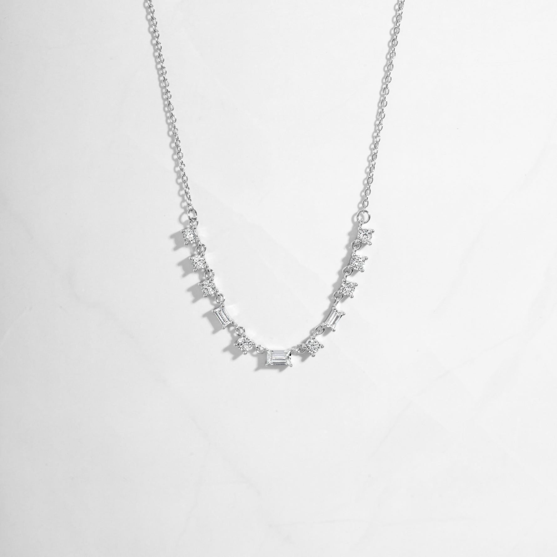 925 sterling silver Baguette diamond charm necklace