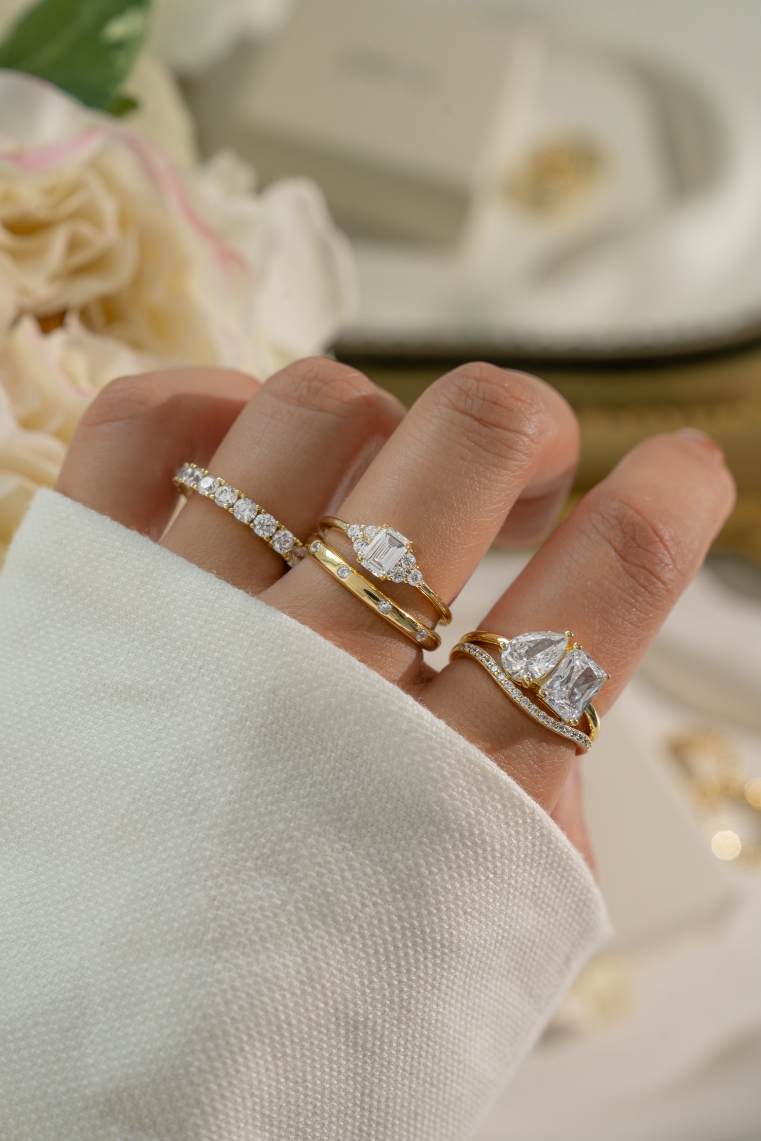 Chic Glam Ring Stack with Diamond Rings from Sami Jewels