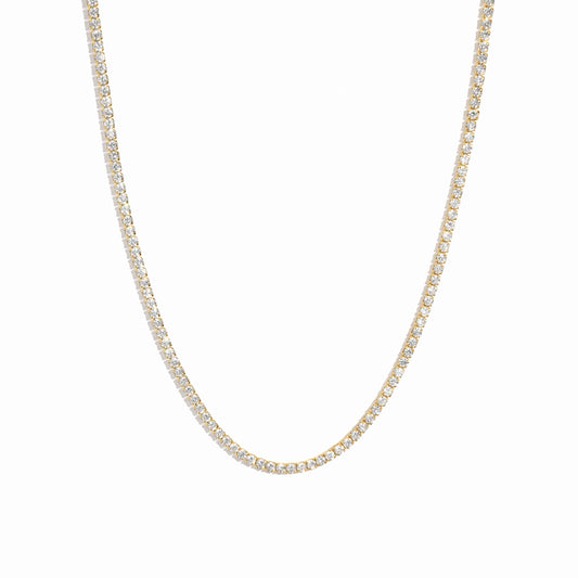 closeup image of 2mm gold tennis necklace