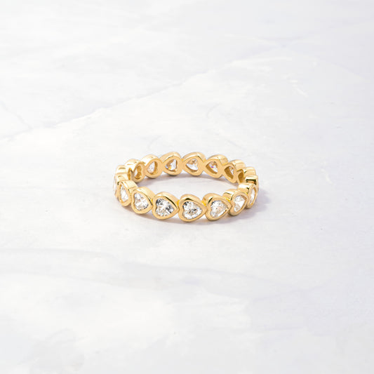 14k Solid Gold Heart Eternity Ring