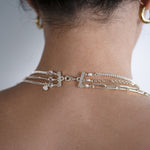 silver 3 necklace layering clasp on model