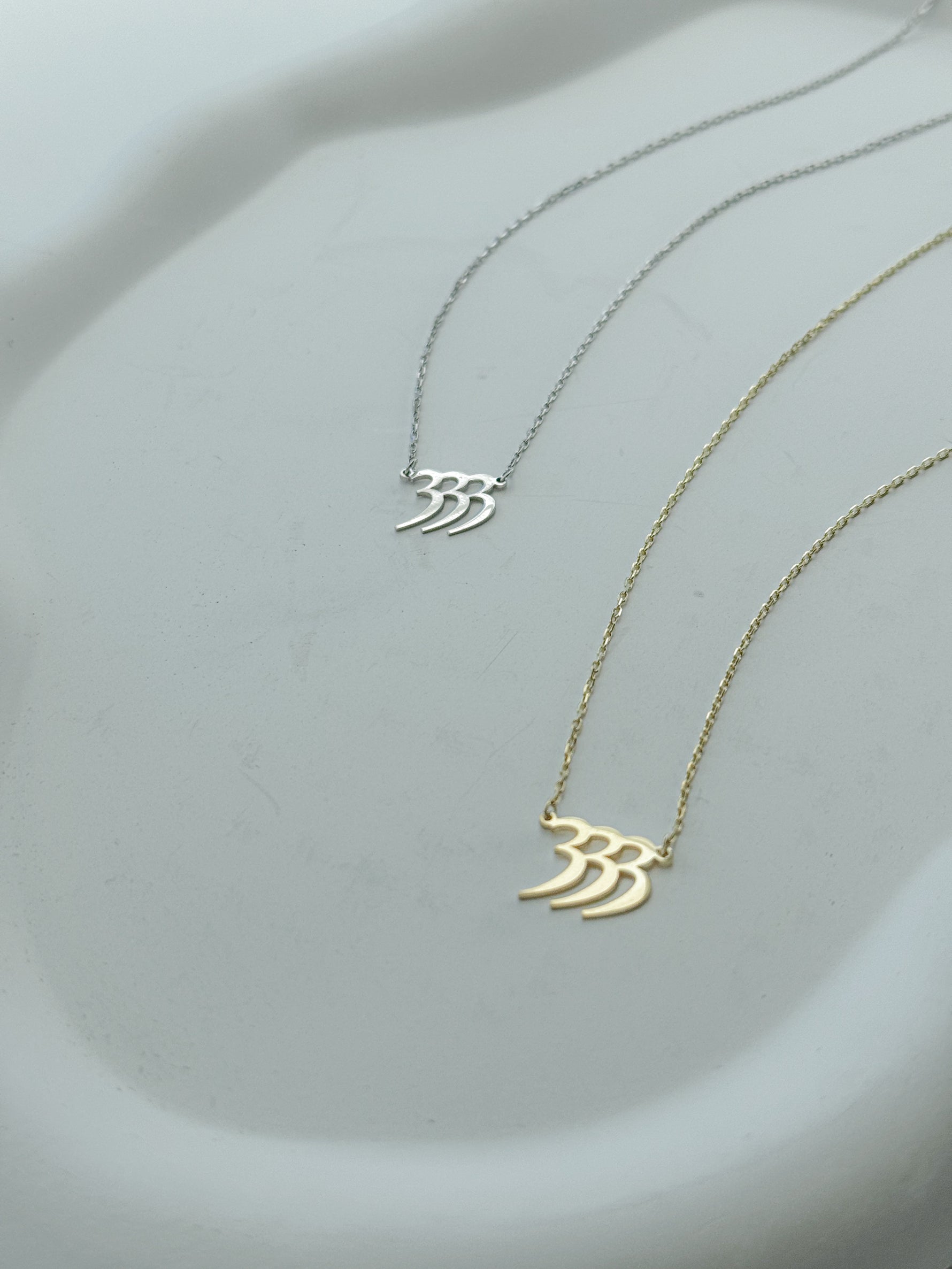 silver and gold 333 angel number necklace