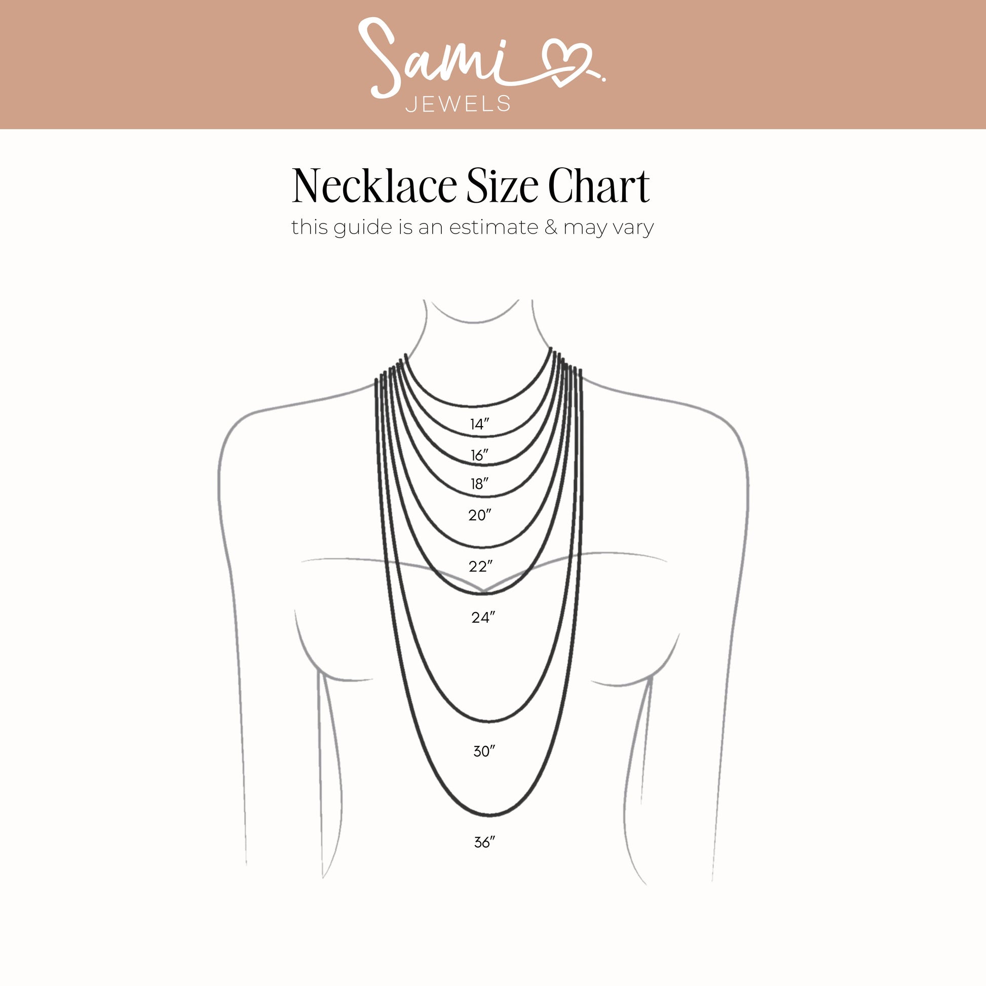 A chart showing a guide for the measurements of a necklace