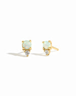 Dainty gold stud with opal and cubic zirconia.