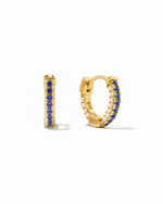 Gold pavé huggies with Sapphire striped CZ's.