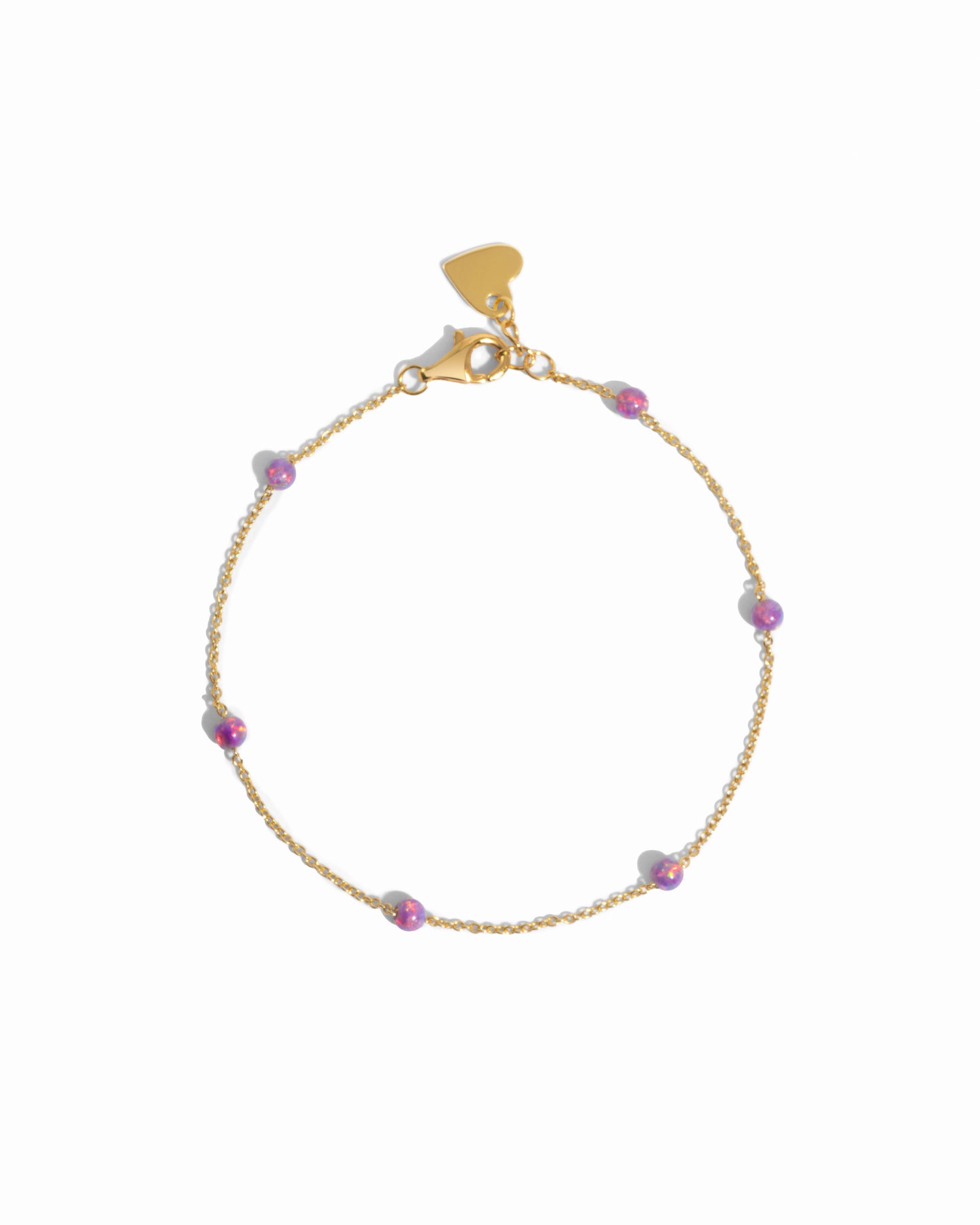 Gold chain bracelet with purple opal beads