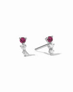 Sterling Silver ear climber stud earrings with ruby and diamonds.