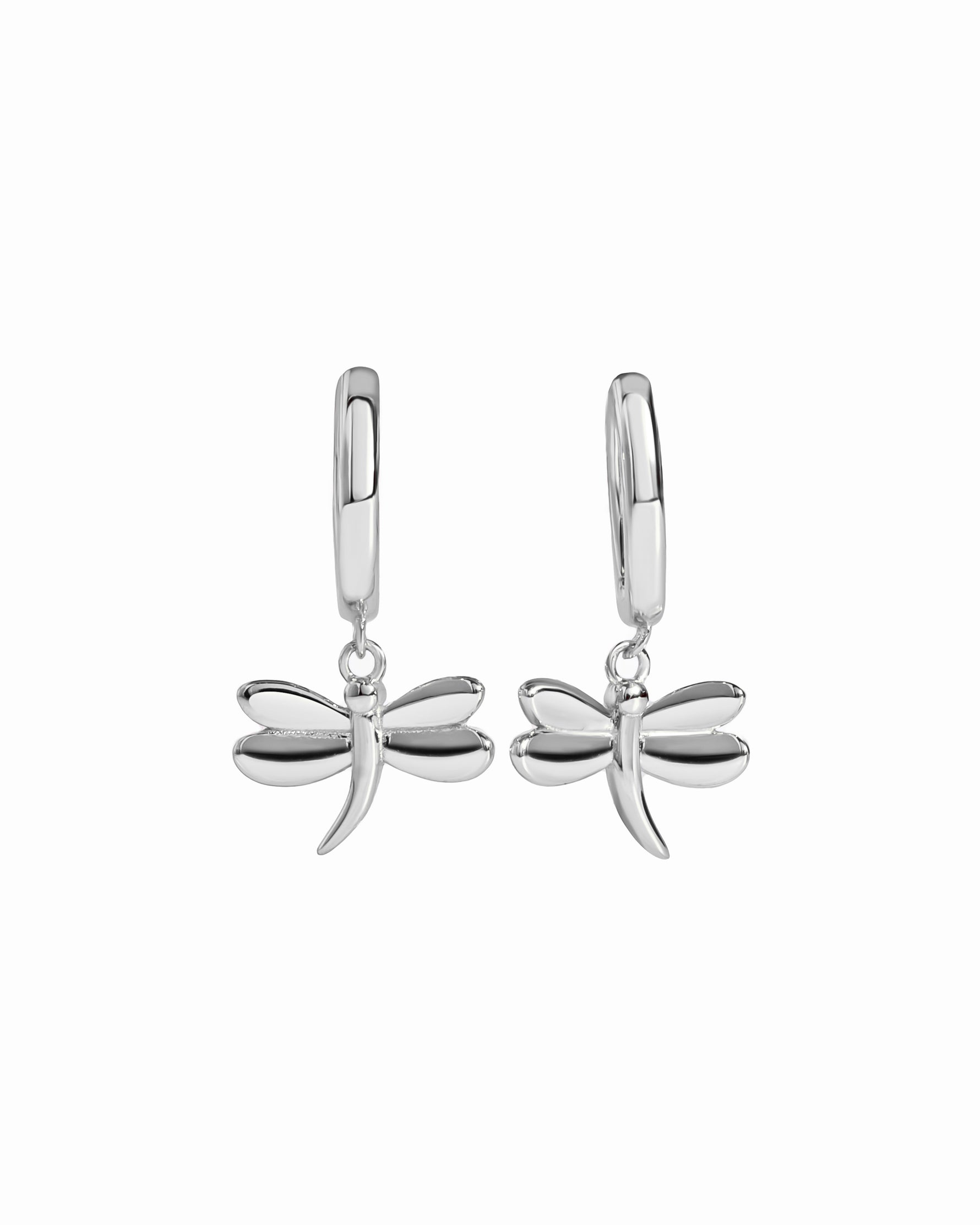 Sterling silver dragonfly hoop earrings
