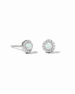 Dainty sterling silver opal stud earrings.