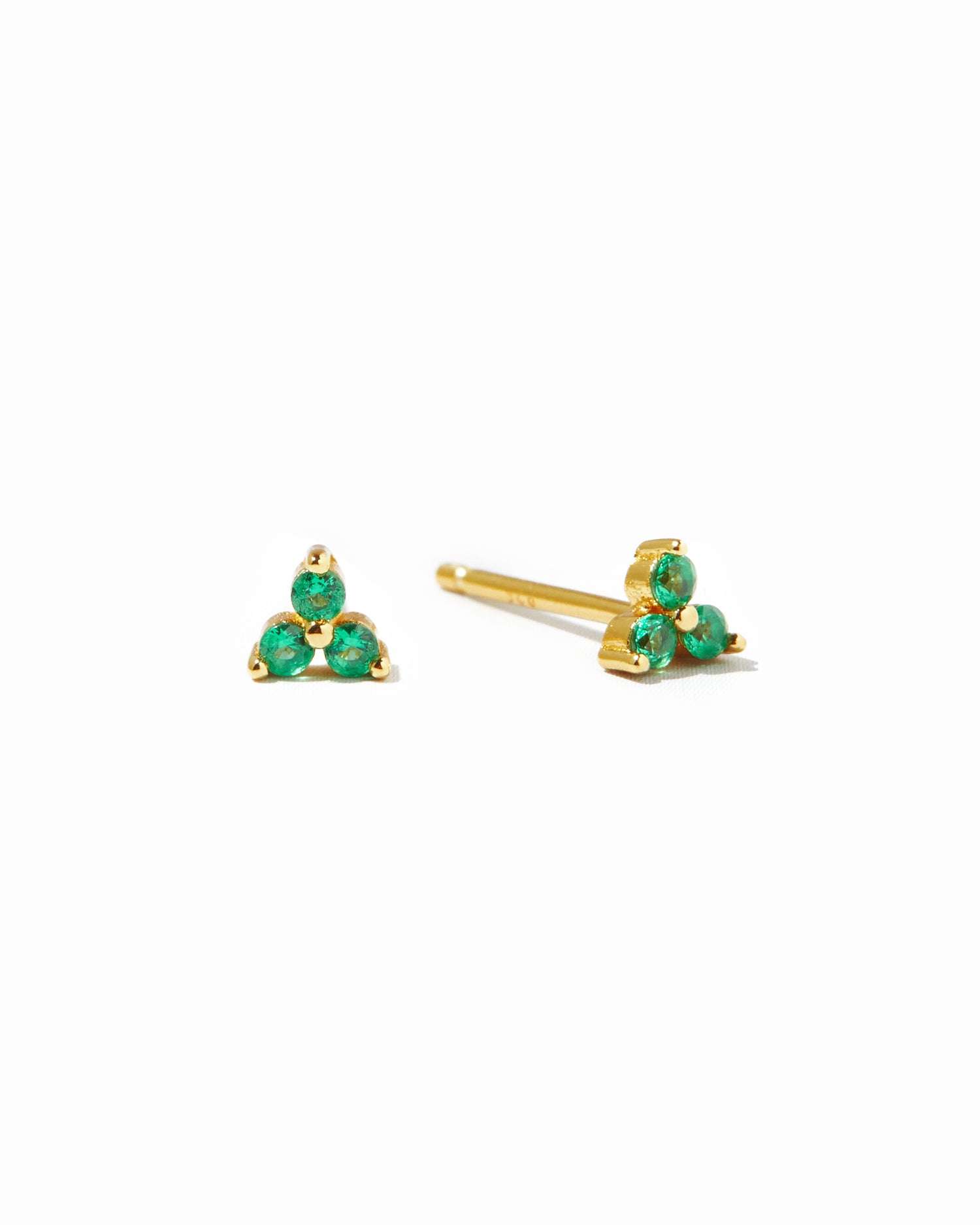 Tiny Emerald 3 Stone Studs