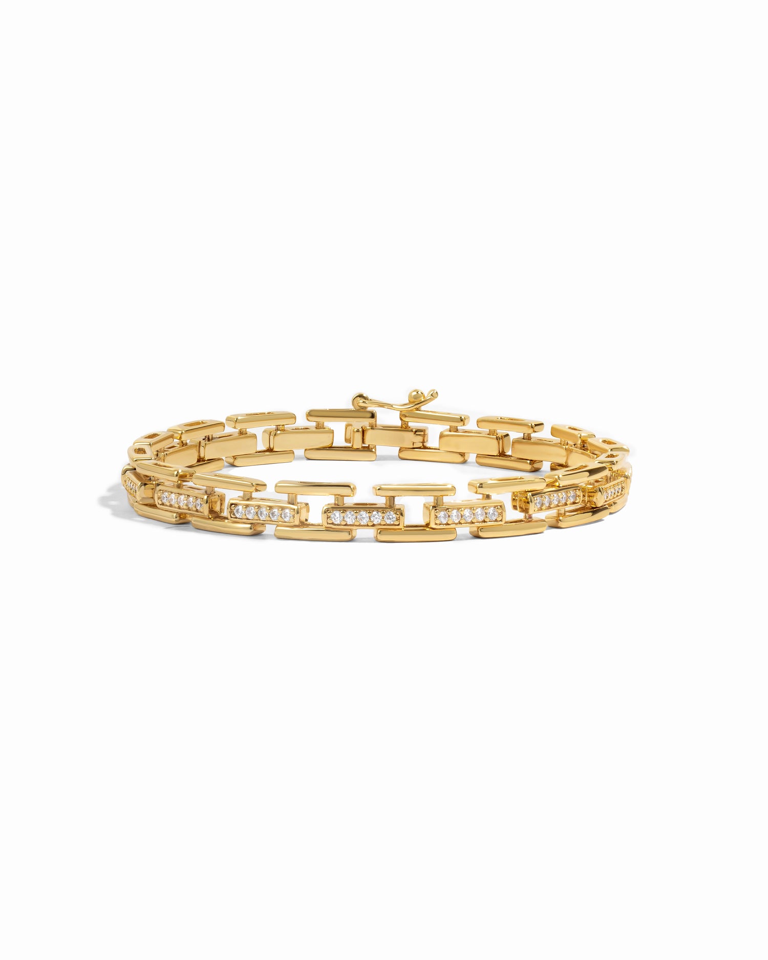Gold chain link bracelet with CZ stones