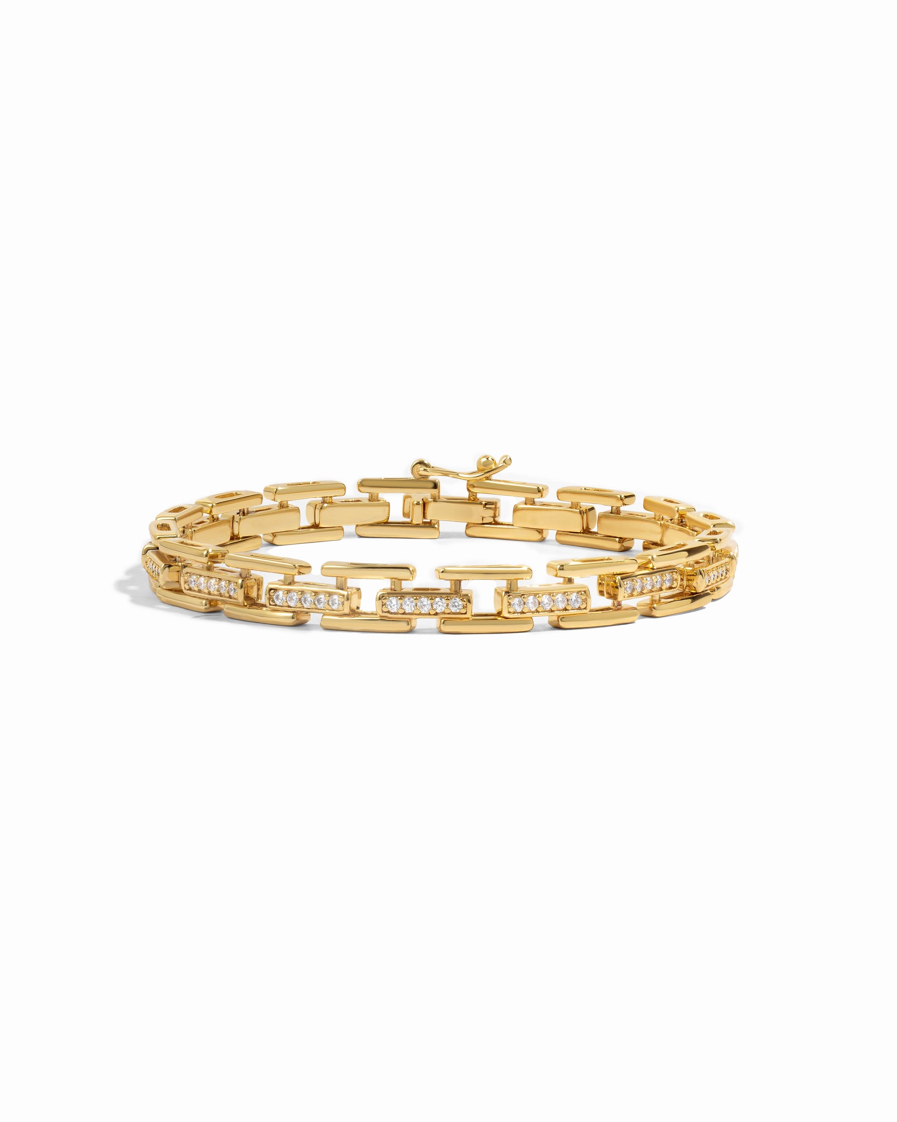Gold chain link bracelet with CZ stones