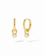 Dainty gold beaded huggies with removable bezel charm. 