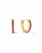 Gold pavé huggie earrings with ruby CZ's