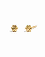 Dainty gold flower stud earrings.