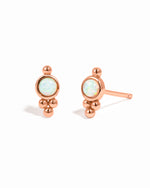 Rose gold dainty beaded earrings with opal center. 