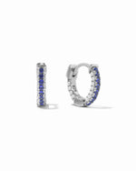 Sterling silver pavé huggies with Sapphire striped CZ's.