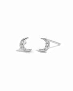 Sterling silver diamond moon stud earrings.