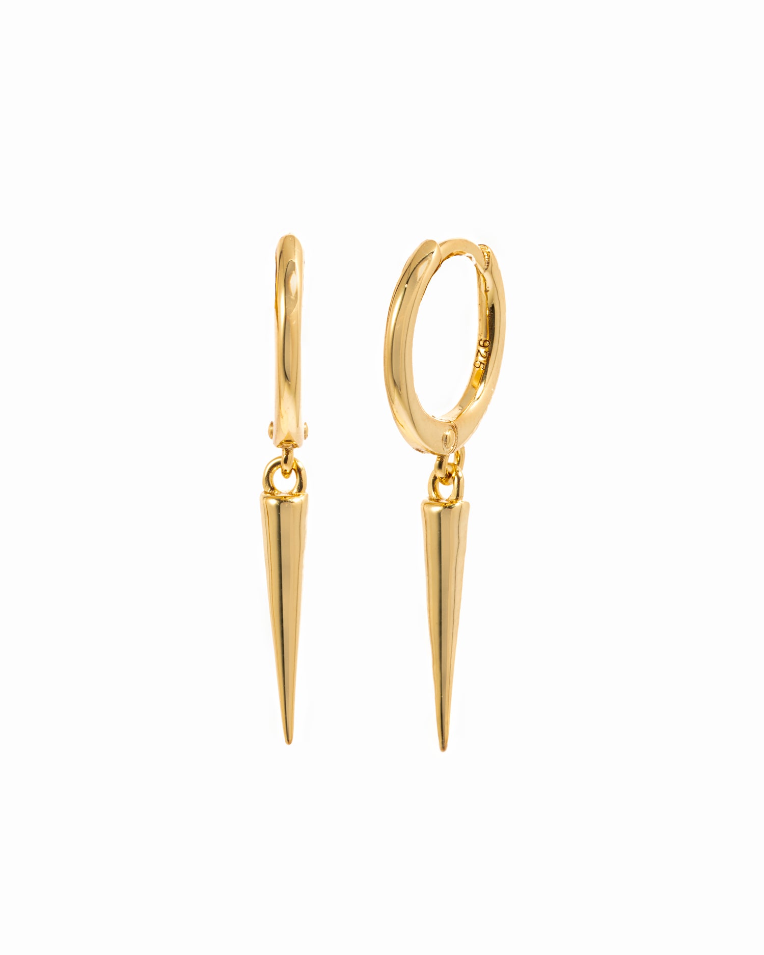 Small gold plain edgy spike charm huggie earrings
