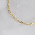 Closeup image of small gold paperclip chain