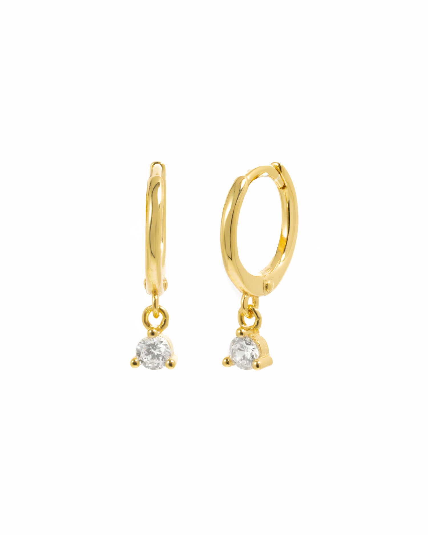 Dainty gold dangle cz huggie earrings
