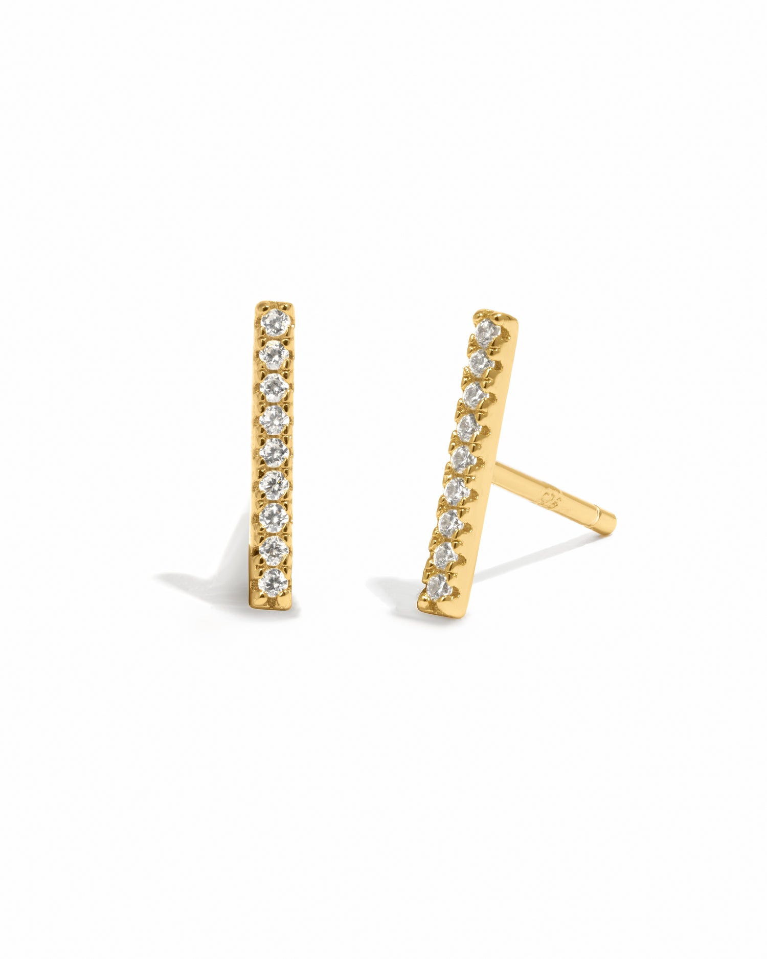 Gold dainty pave bar stud earrings