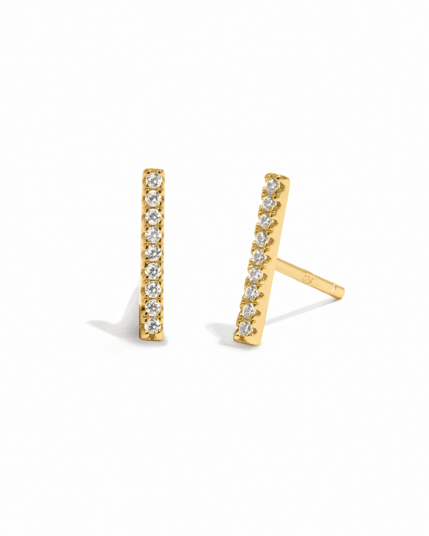 Gold dainty pave bar stud earrings