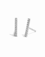 Sterling silver minimalist and dainty pave bar stud earrings
