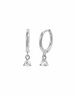 Dainty sterling silver dangle cz bezel huggie earrings