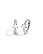 Dainty Opal Huggie Earrings on white background shown in sterling silver 
