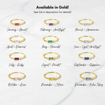 Gold dainty gemstone baguette rings in all month birthstones. 