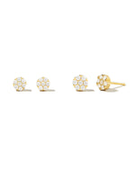 Gold big and small cluster cz diamond stud earrings. 