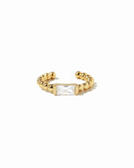 Delicate gold beaded adjustable ear cuff earring with a baguette cz stone.