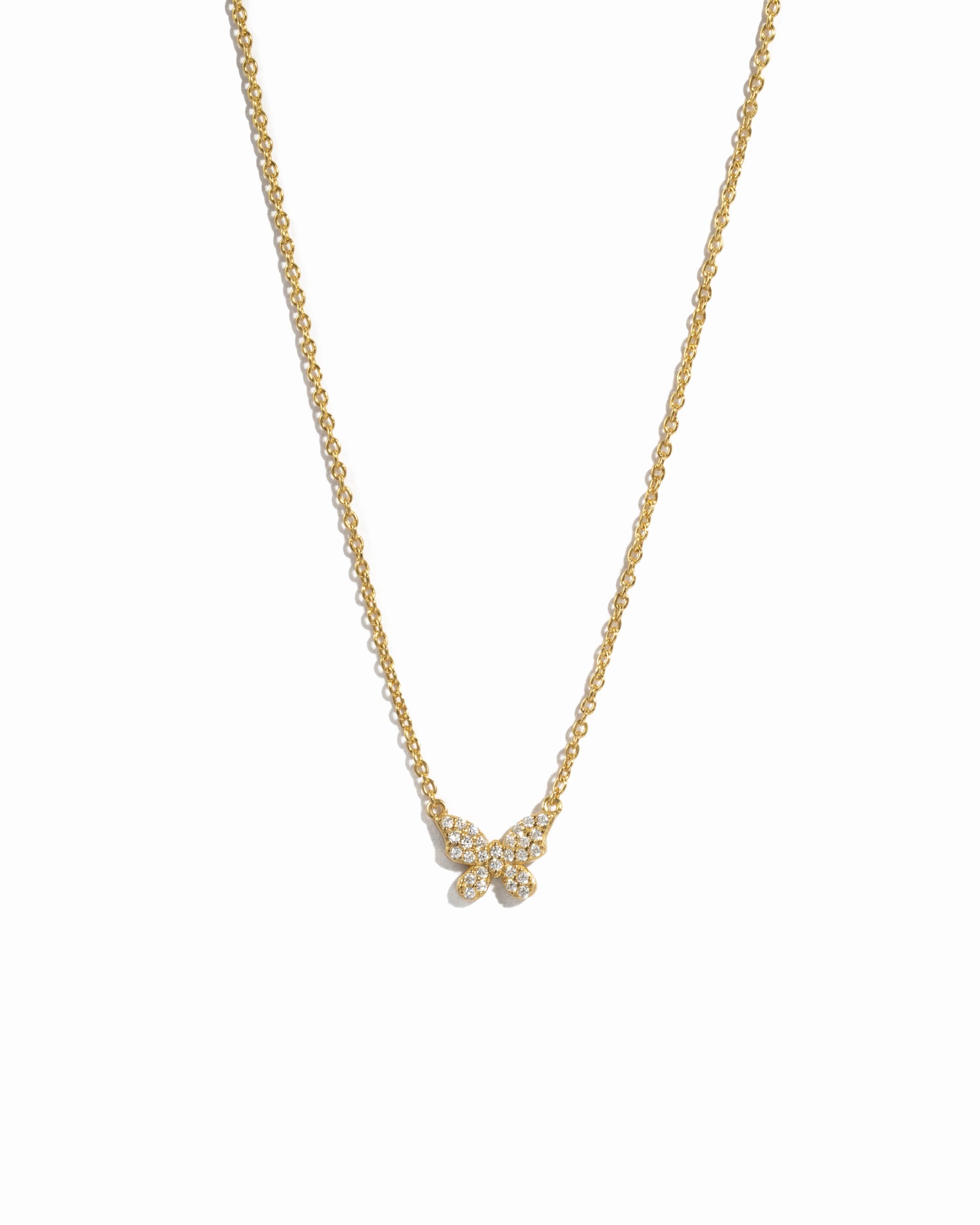 Delicate gold cz butterfly pendant necklace