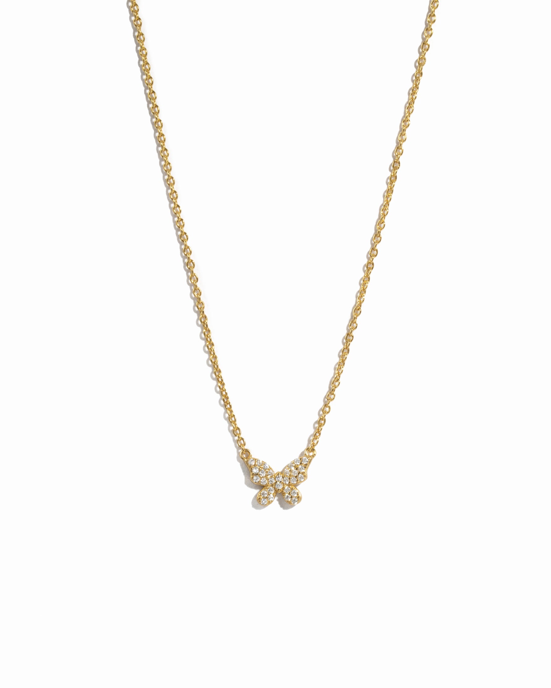 Delicate gold cz butterfly pendant necklace