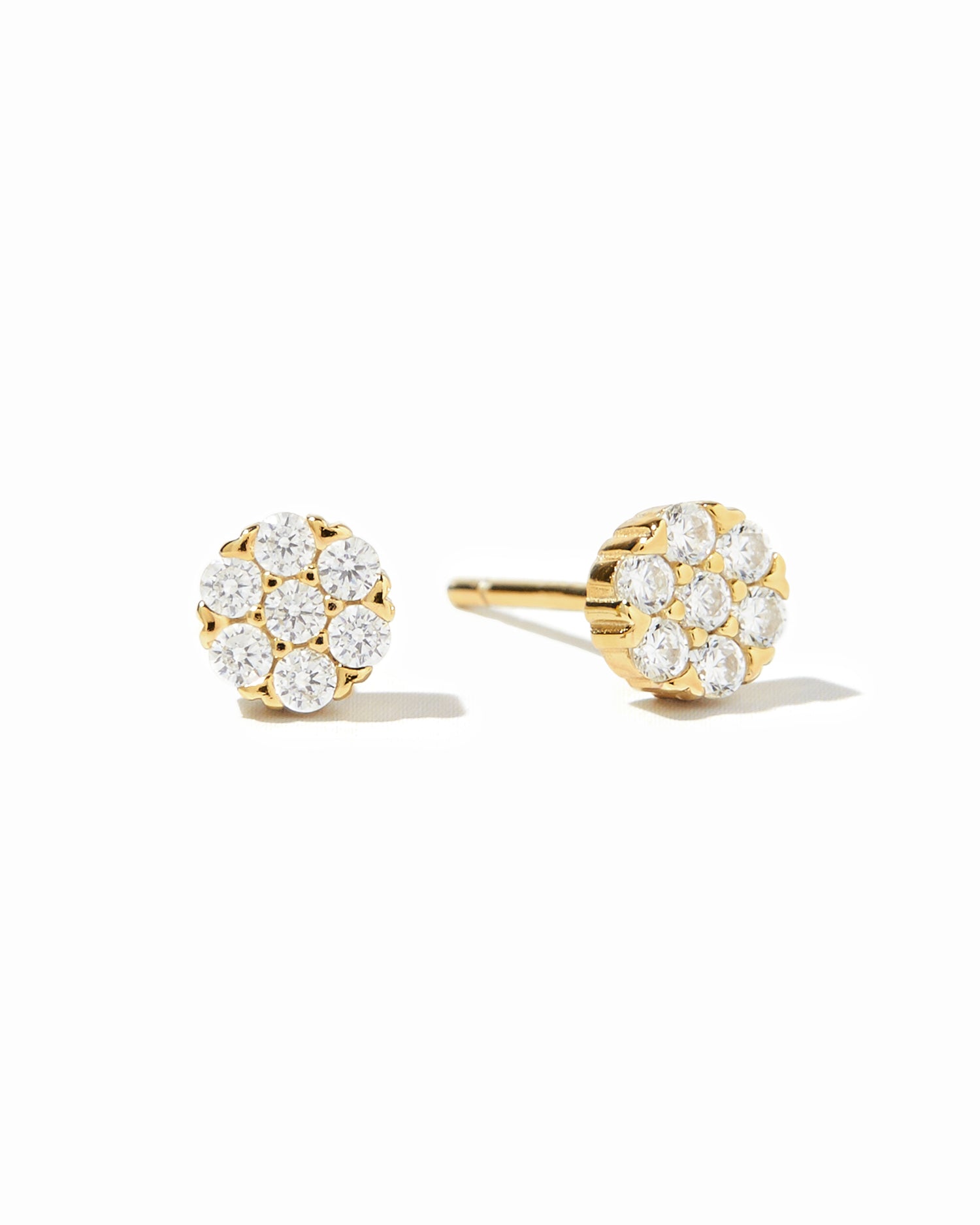 CZ pave circle stud earrings in gold.