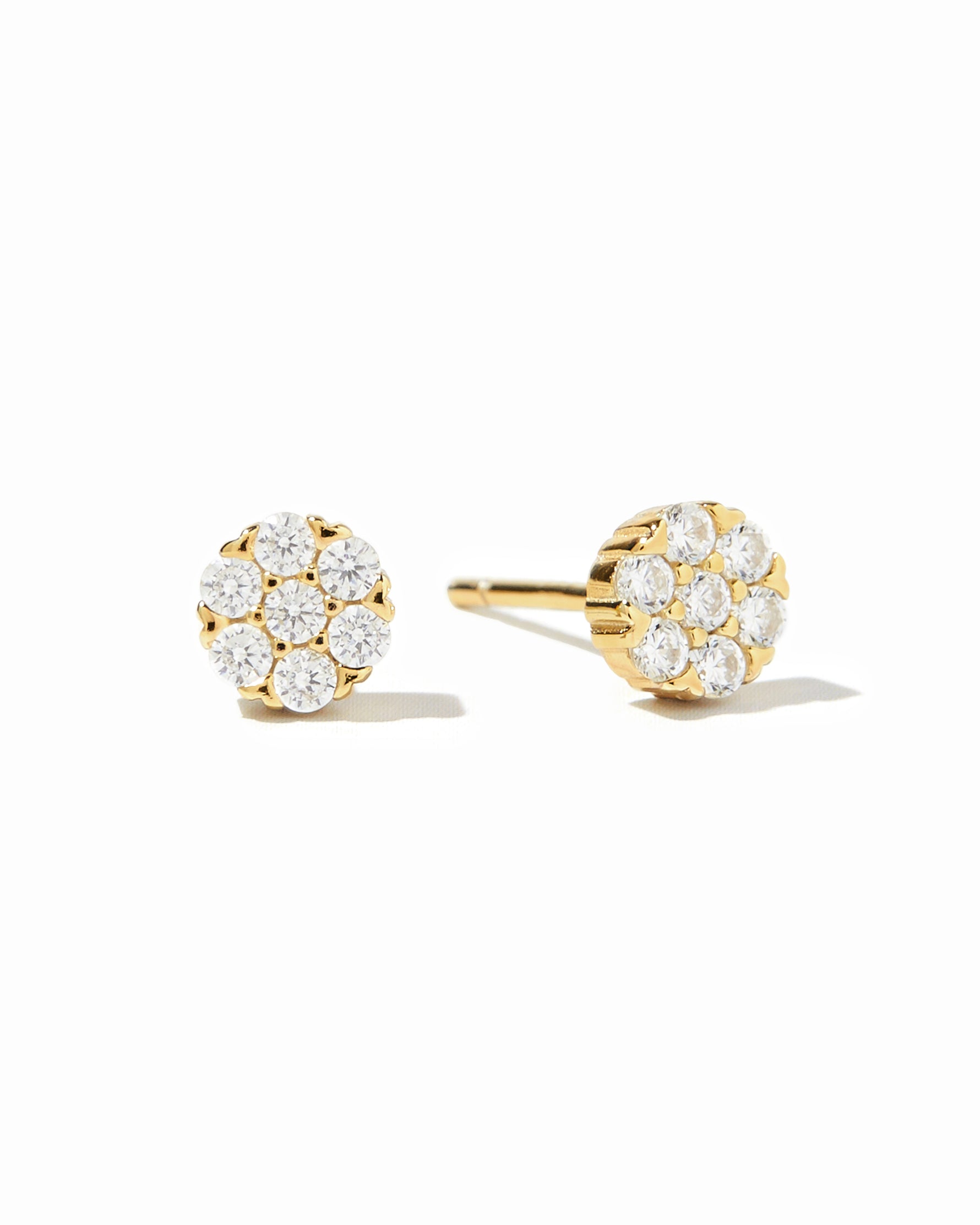 CZ pave circle stud earrings in gold.