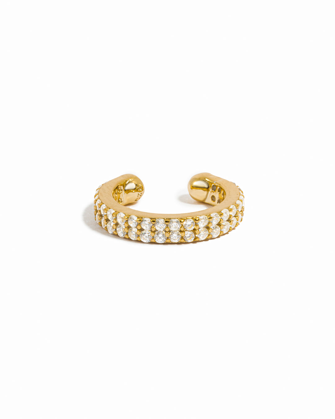 Gold double row CZ ear cuff earrings by Sami Jewels, featuring sparkling cubic zirconia accents on a stylish ear cuff design.