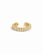 Adjustable gold cz double row ear cuff on white background