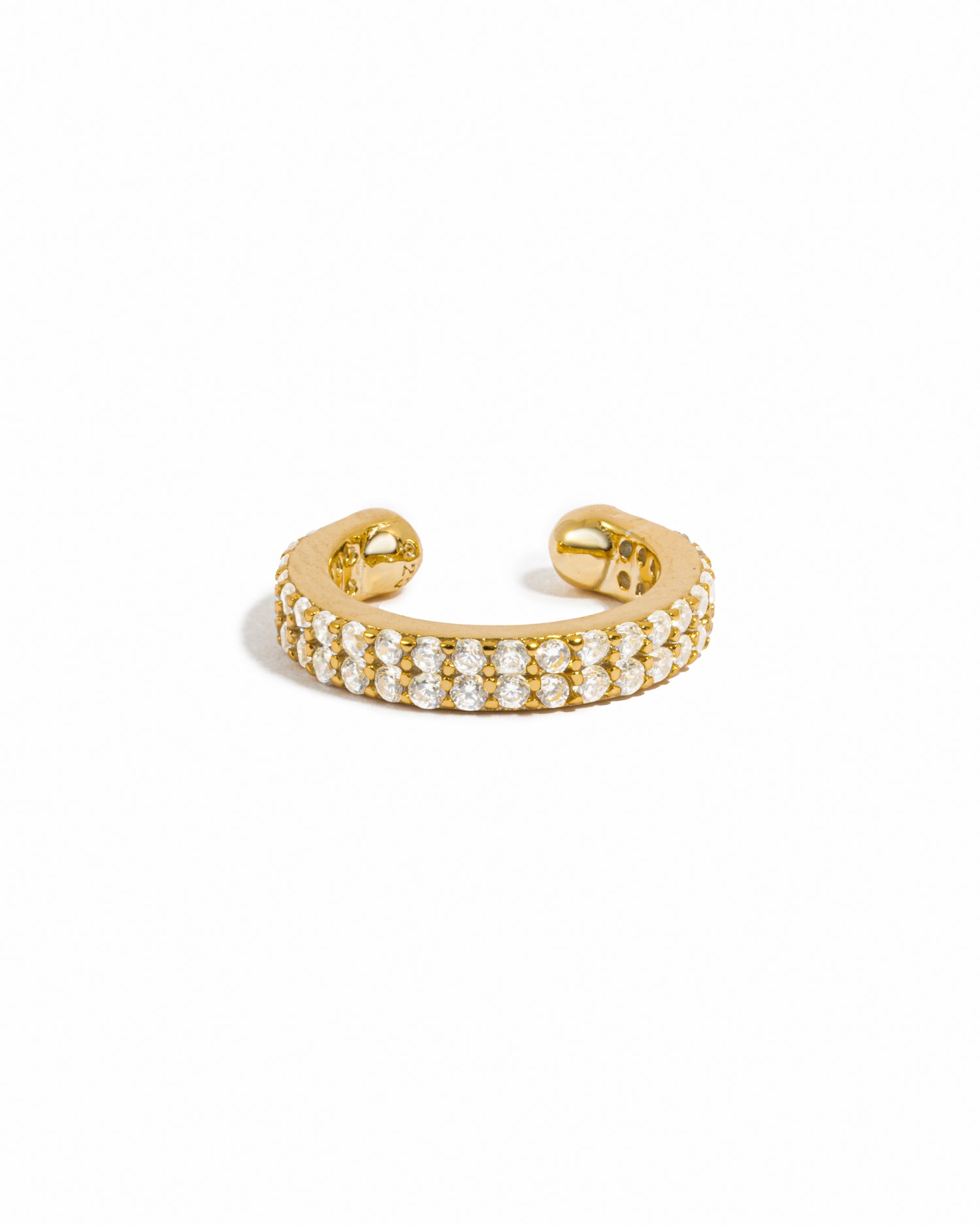 Adjustable gold cz double row ear cuff on white background