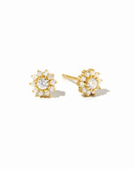 Dainty gold cz flower stud earrings with white cz petals