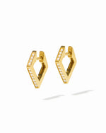 Gold geometric studded hoop earrings.