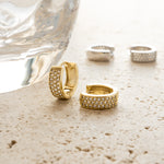 Pave studded huggies in gold and silver